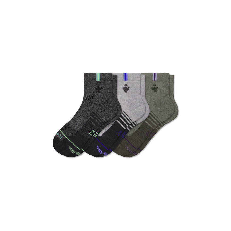 Men's Merino Wool Blend Run Quarter Sock 3-Pack - Simple Style