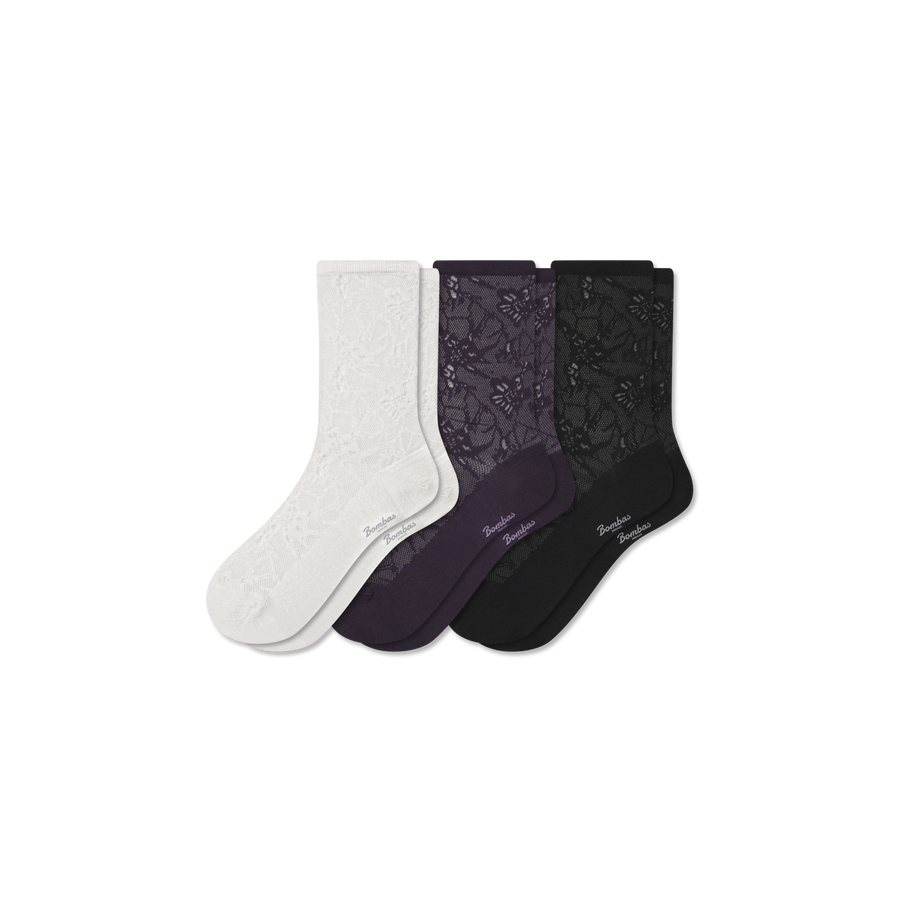 Women’s Floral Lace Half Calf Sock 3-Pack - Clean Finish