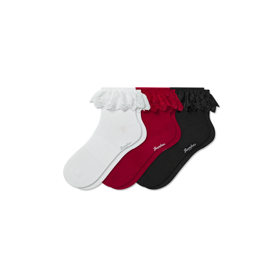 Women’s Ruffle Lace Quarter Sock 3-Pack - Essential Ready