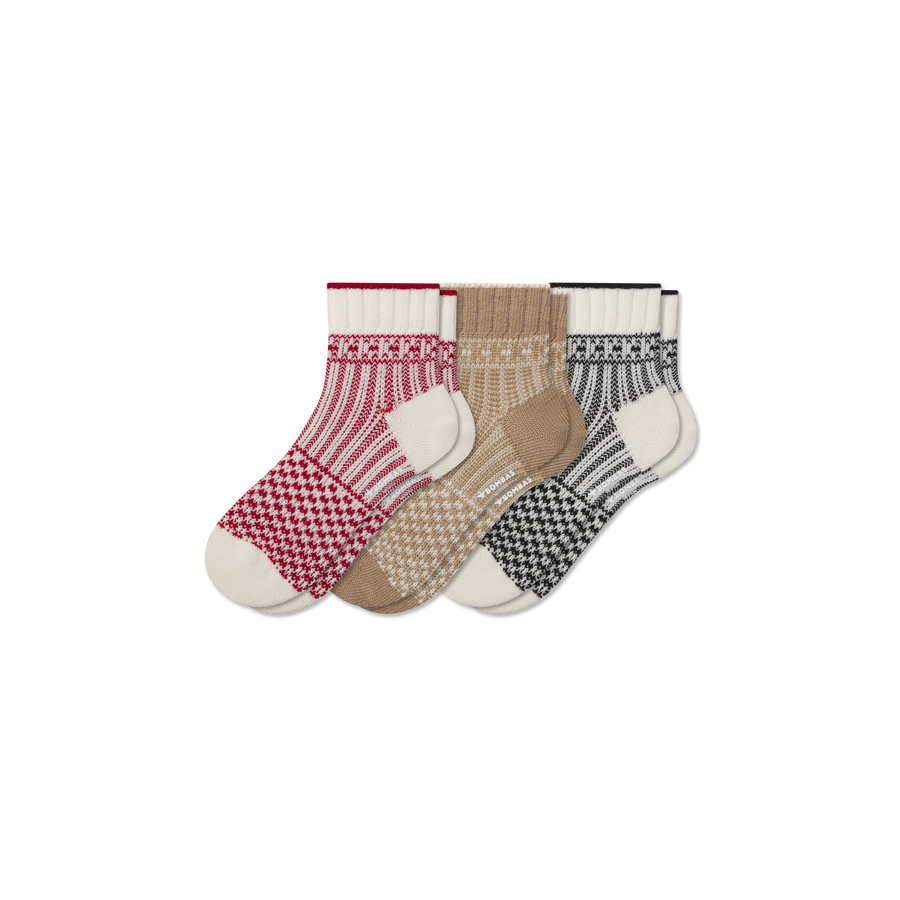 Women's Merino Wool Blend Sweater Quarter Sock 3-Pack - Simple Style