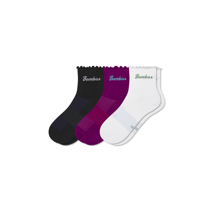 Women’s Ruffle Sport Quarter Sock 3-Pack - Easy Pair