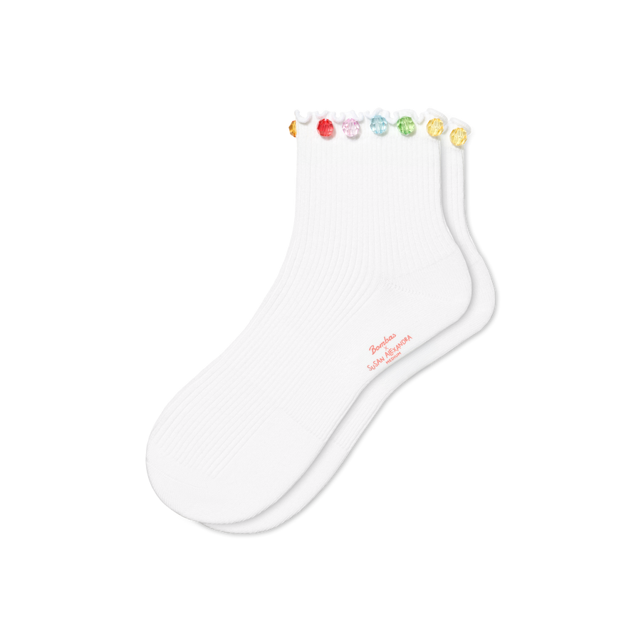 Bombas x Susan Alexandra Embellished Ruffle Rib Quarter Socks - Modern Touch