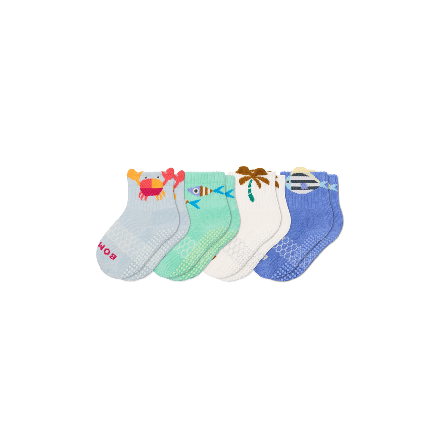 Toddler Seaside Gripper Calf Sock 4-Pack - Easy Pair