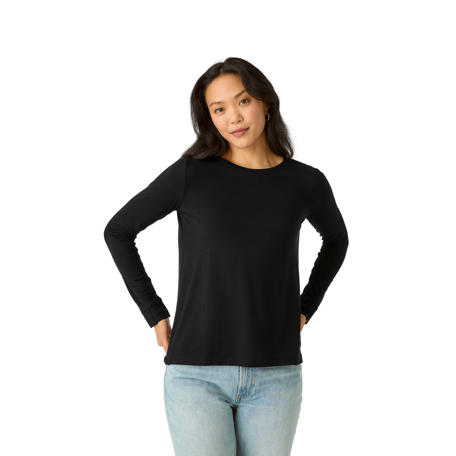 Women's Merino Wool Blend Crew Neck Long Sleeve T-Shirt - Daily Comfort