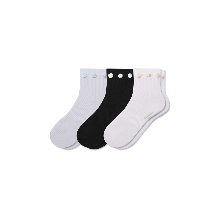 Women's Rosette True Rib Quarter Sock 3-Pack - Premium Pick