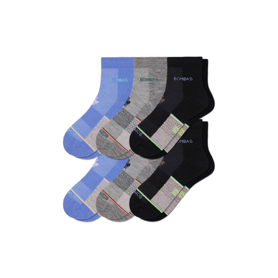 Men's Sport Merino Wool Blend Quarter Sock 6-Pack - All Day Fit