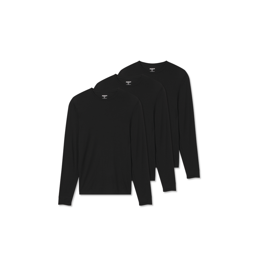 Men's Merino Wool Blend Crew Neck Long Sleeve T-Shirt 3-Pack - Simple Support