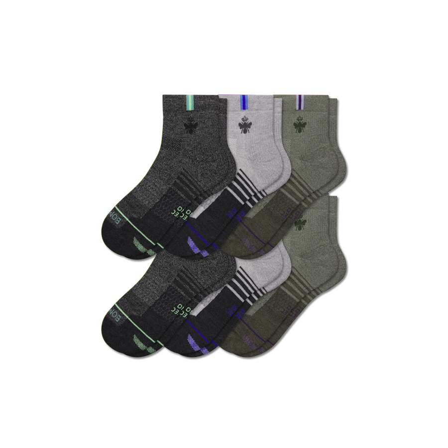 Men's Merino Wool Blend Run Quarter Sock 6-Pack - Daily Cushion