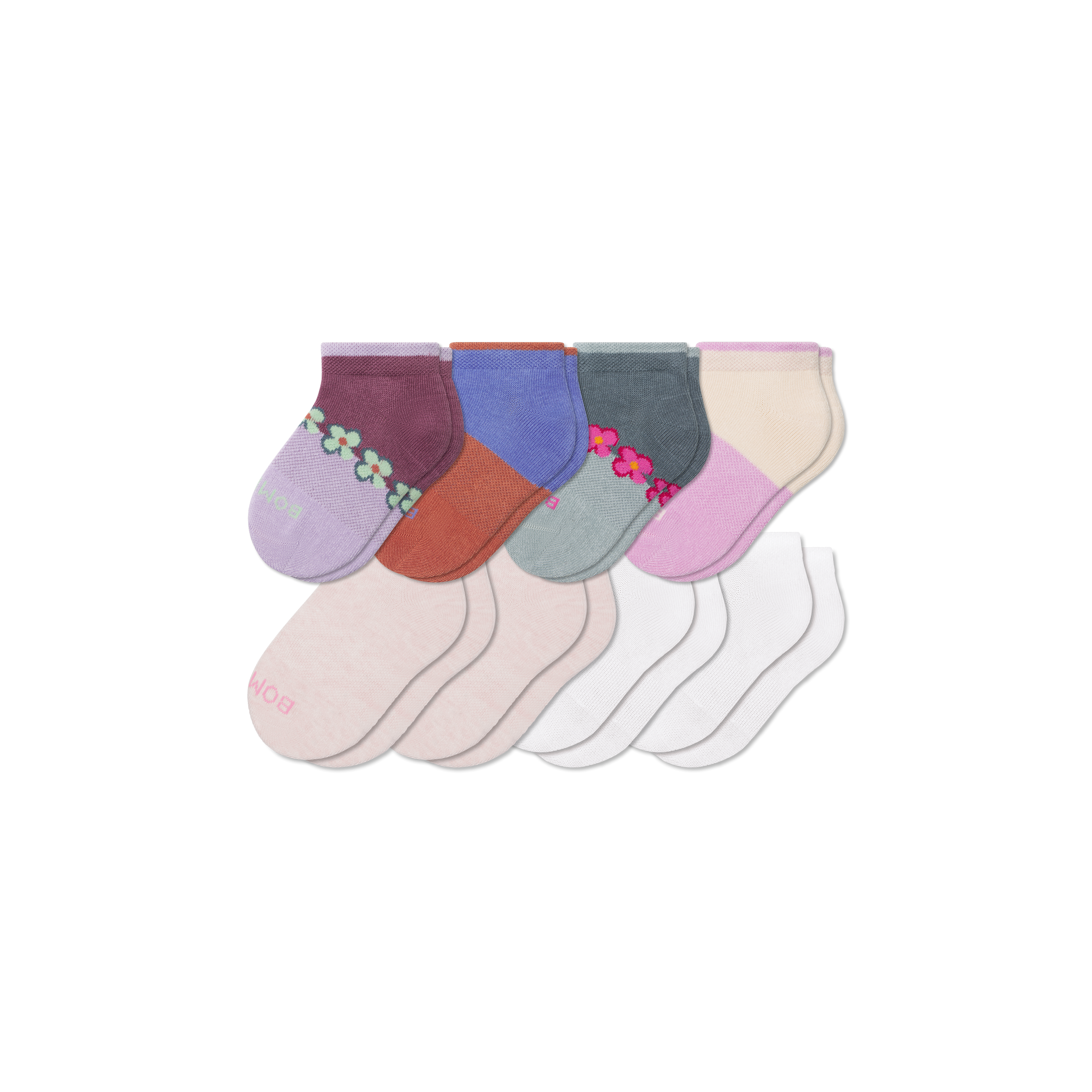 Junior Lightweight Ankle Sock 8-Pack - Purple Surf Pink Mix L