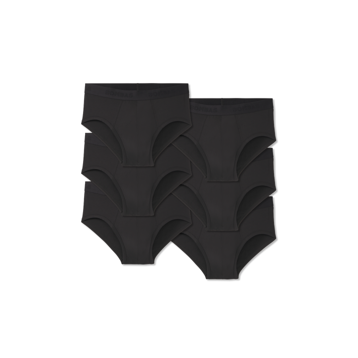 Men's Cotton Modal Blend Flyless Brief 6-Pack - Solid Black L [8817]