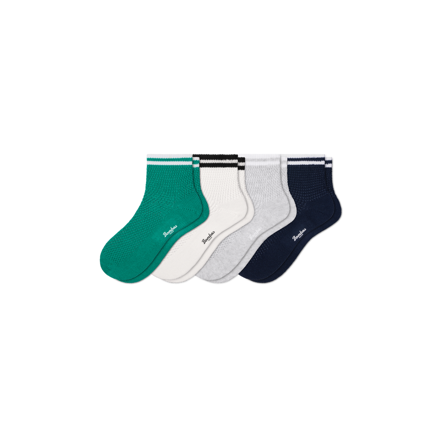 Women's Vintage Stripes Open Knit Quarter Sock 4-Pack - Ready Pick